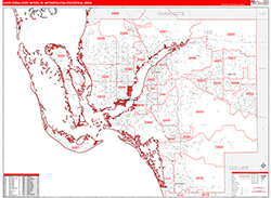 Cape Coral-Fort Myers Metro Area Wall Map Red Line Style 2026